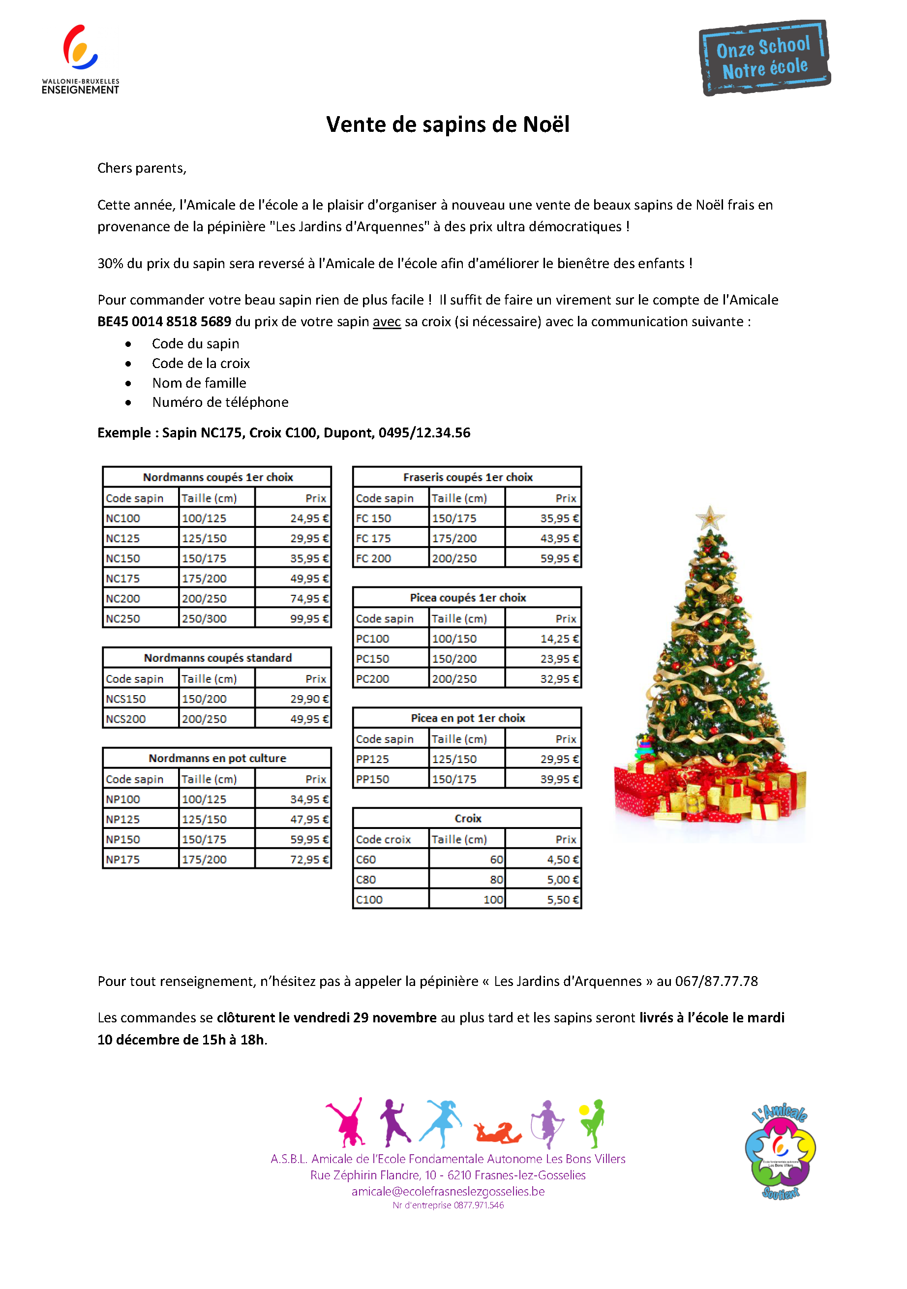 Vente de Sapins de Noël Ecole Fondamentale Autonome de Frasneslez